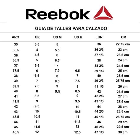 reebok tabla de tallas.